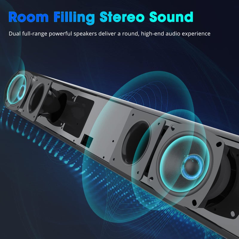 BESTISAN بار الصوت BESTISAN، بار صوت التلفاز مع HDMI سلكي وبلوتوث 5.0 اللاسلكي نظام مسرح منزلي (28 بوصة، تقنية تعزيز الصوت، محركات 3 بوصة، قابل لضبط الصوت، قابل للتعليق على الحائط، DSP) - Image 2